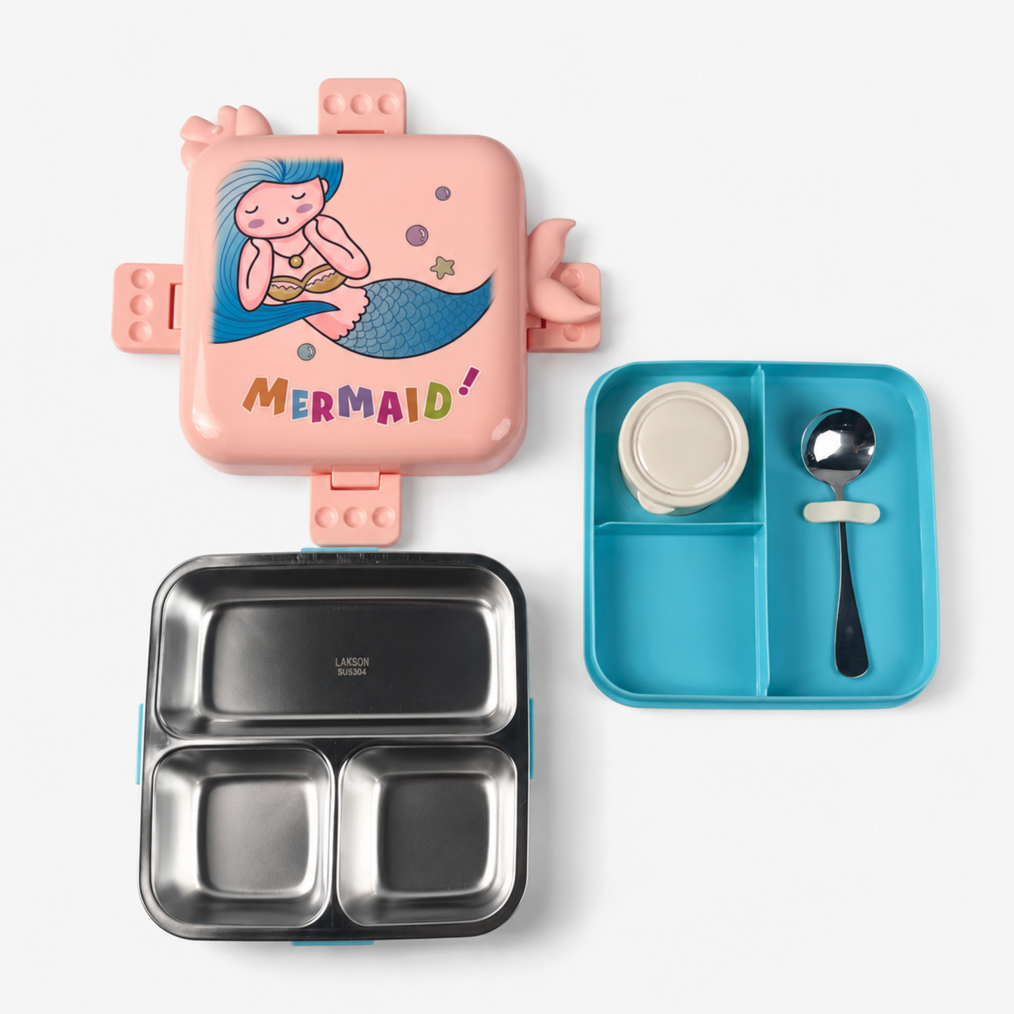 Mermaid Stainless Steel Bento Lunch Box for Kids with 3 compartments - 1190ml