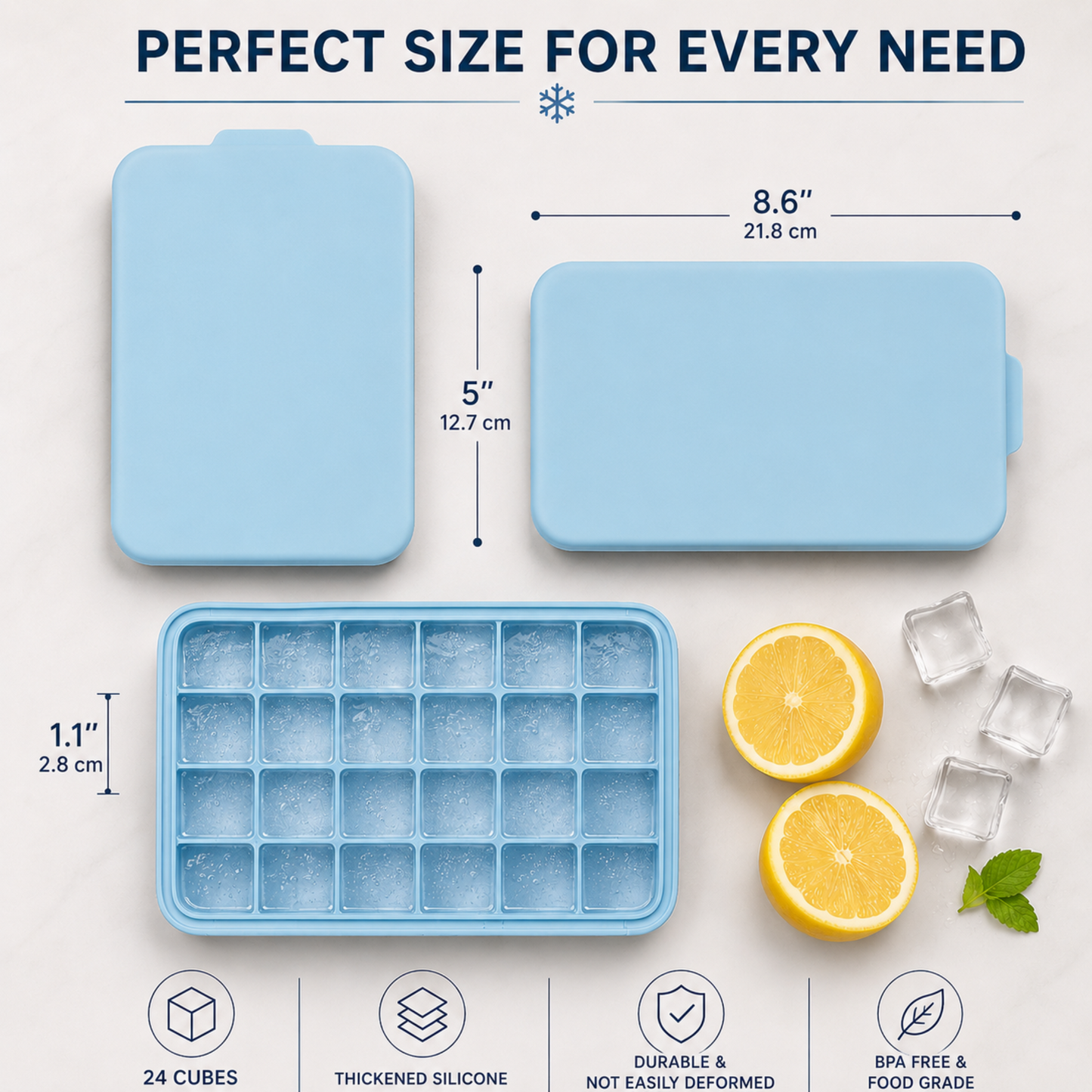 Flexible Silicone premium FDA-grade Ice Cube Tray (24 Cubes)