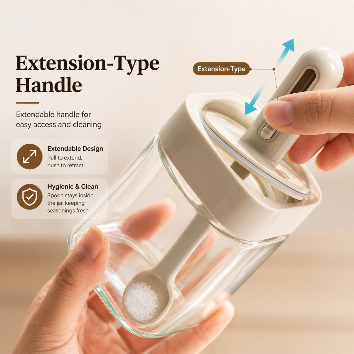Premium Airtight Spice Jar with Integrated Spoon 250ml