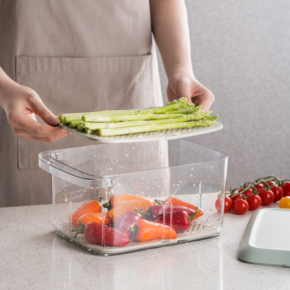 7.5 Ltr Fridge Organizer Bin with Removable Dual-Layer Drain Tray | Airtight Lid