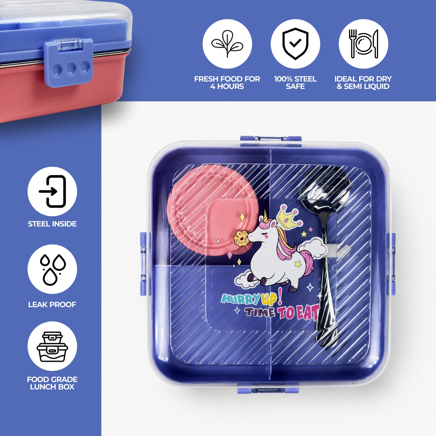 Stainless Steel Lunch Box with 3 compartments for Kids – 1190ml