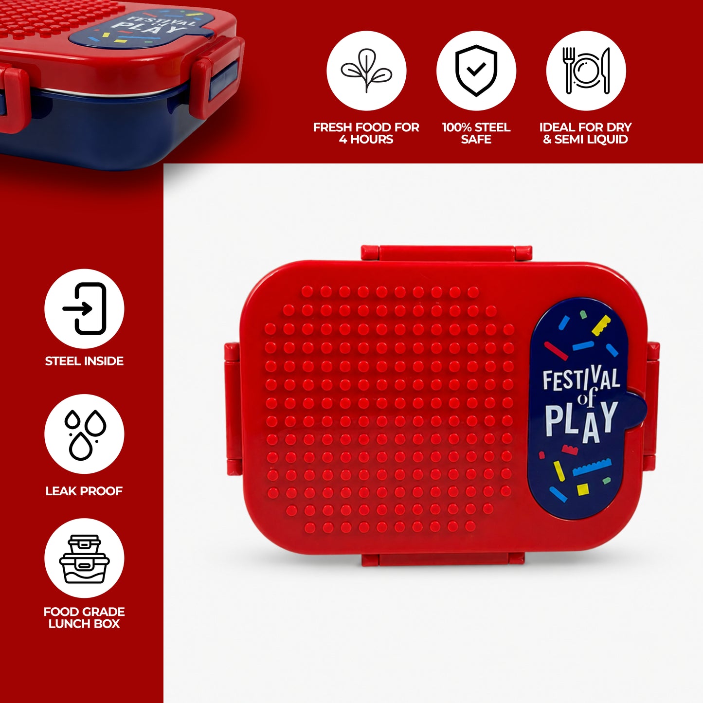 Kids Stainless Steel Lunch Box with 3 compartments – 600ml
