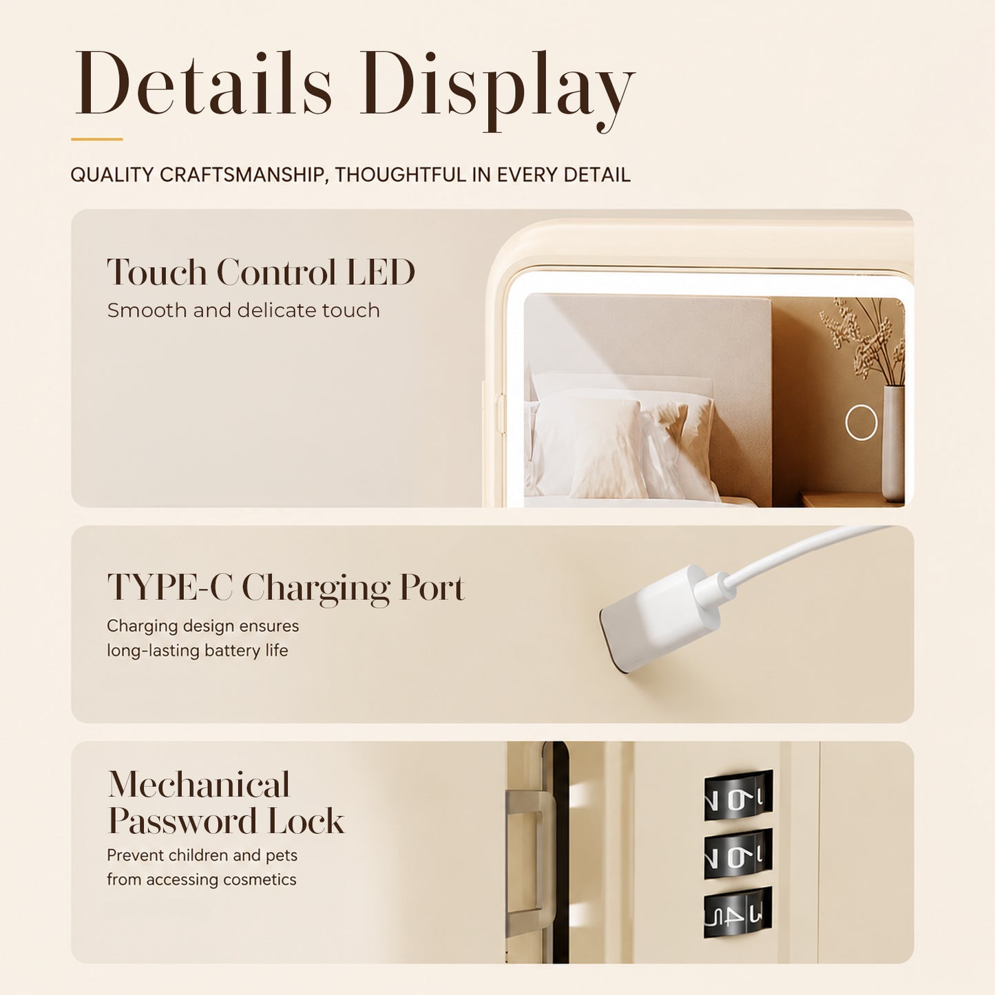 HOMX Skincare & Makeup Organizer – LED Mirror, Touch Control, USB-C, Lock