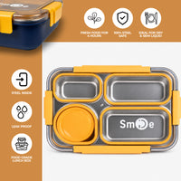 Stainless Steel Bento Lunch Box – 4 Compartment Meal Box – 900ml+bowl 150ml