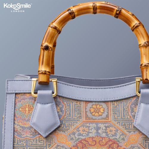 Elegant SilkCraft Leather Top Bamboo Handle Bag with Hangzhou Silk for Women
