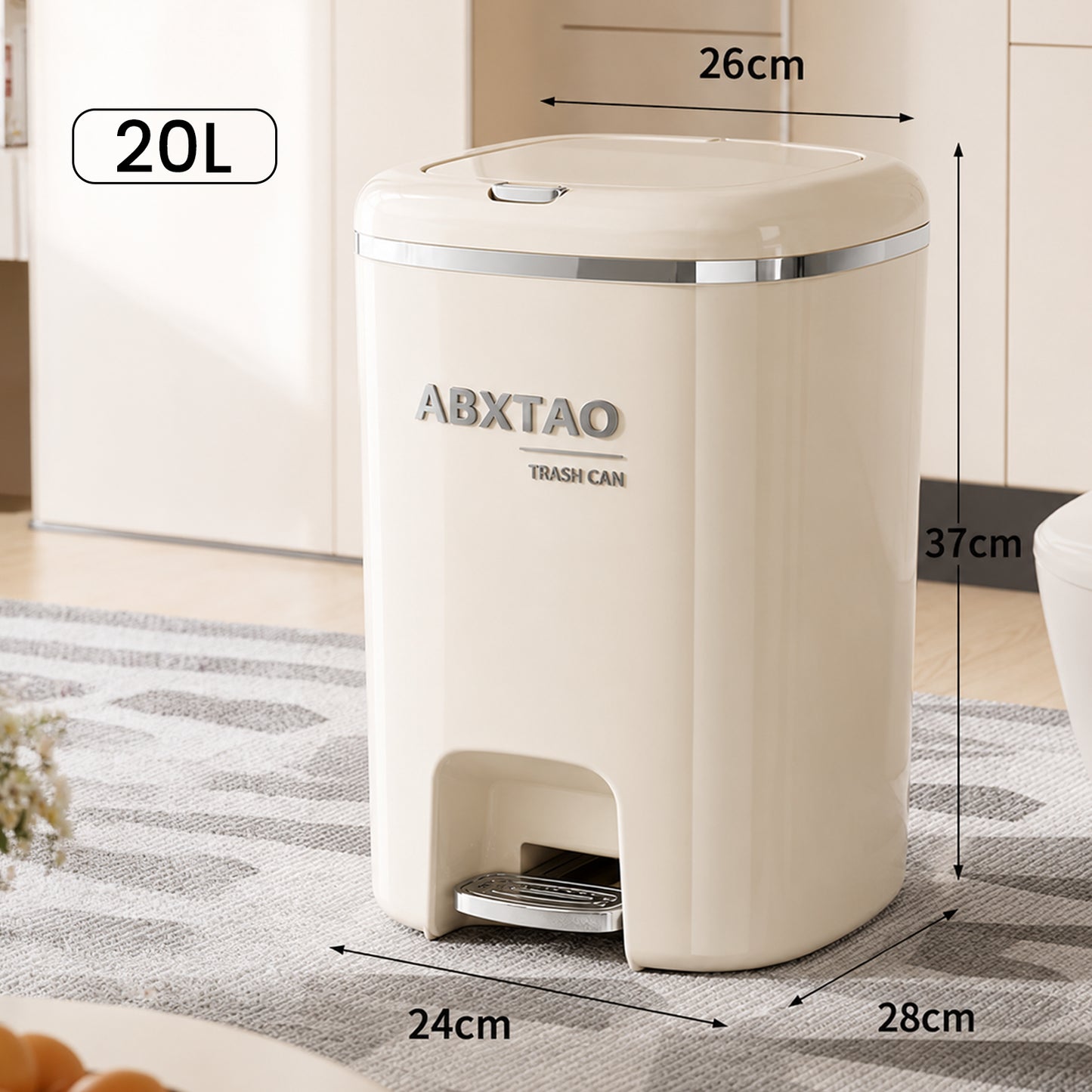 HOMX Step Trash Can 20L – Foot Pedal, Silent Slow-Close, Glossy Finish