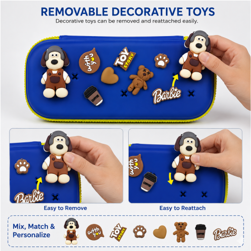Premium DIY Kids Pencil Box with Removable Toy Charms & Organizer