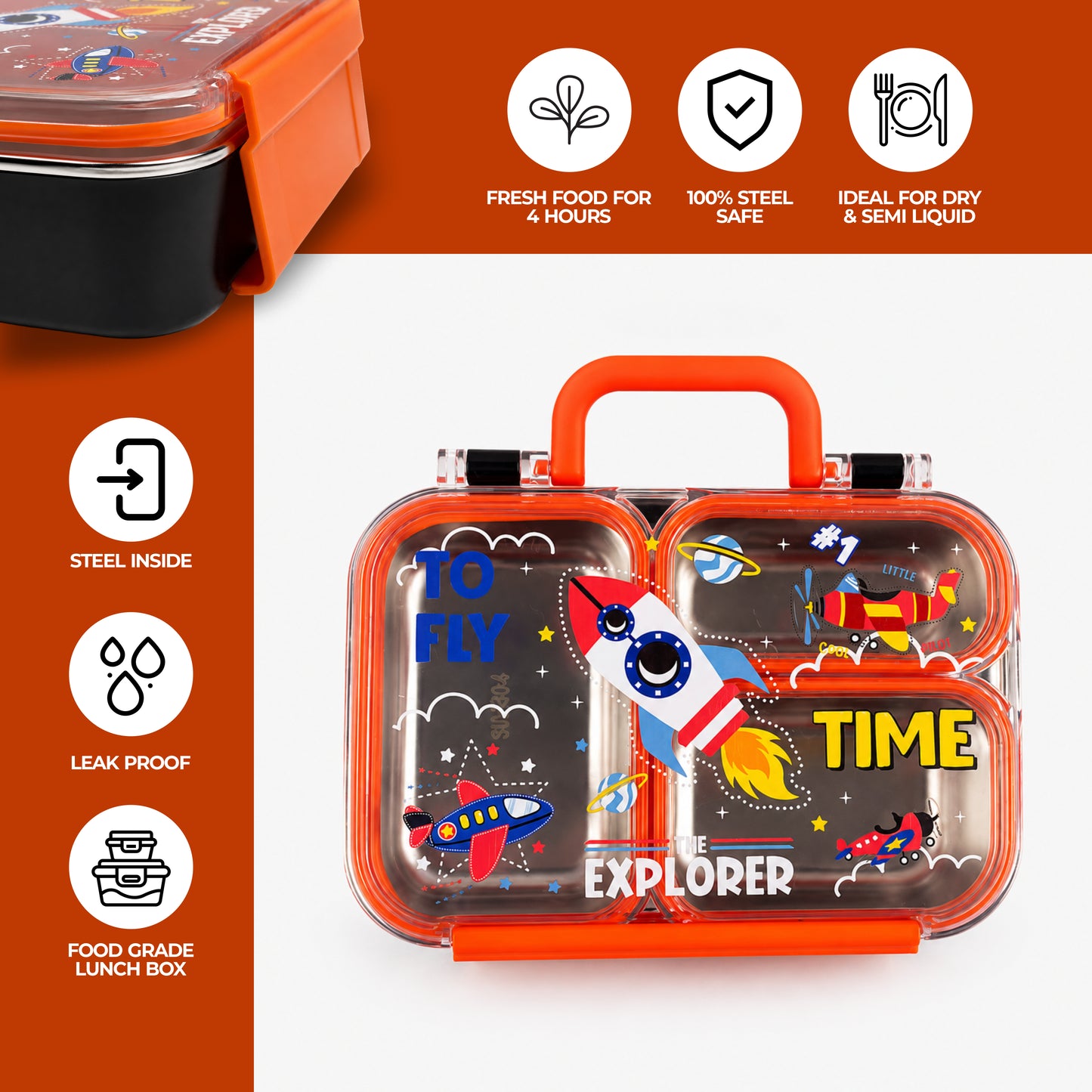 Kids Stainless Steel Bento Lunch Box with Snack Container - 650ml + 100ml