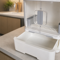 Dust-Proof Dish Drying Rack Cabinet with Sliding Drawer & Utensil Holders