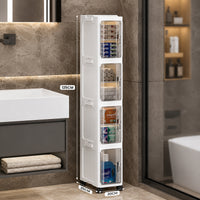 Slim 4-Tier Storage Cabinet with Transparent Doors & Rolling Wheels