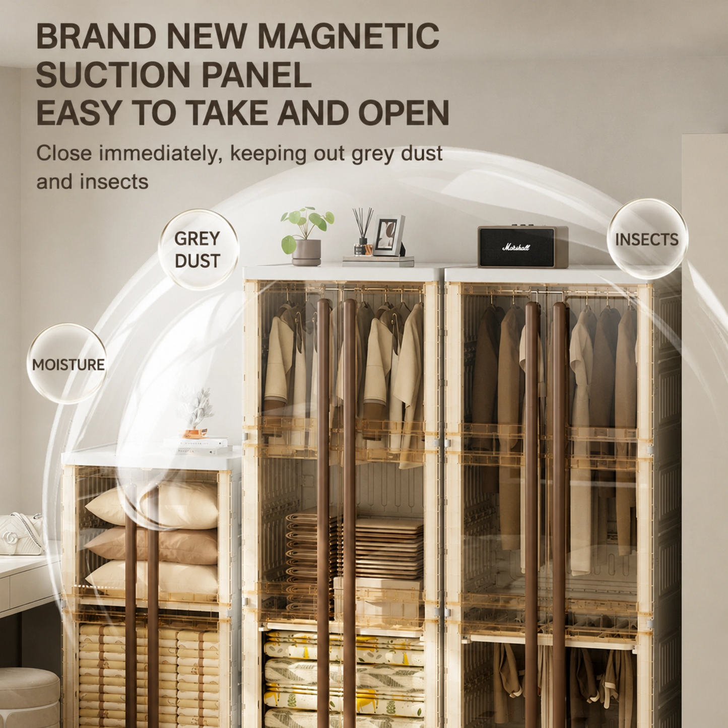 HOMX Modular Magnetic Wardrobe – Dust-Proof PP Storage Closet