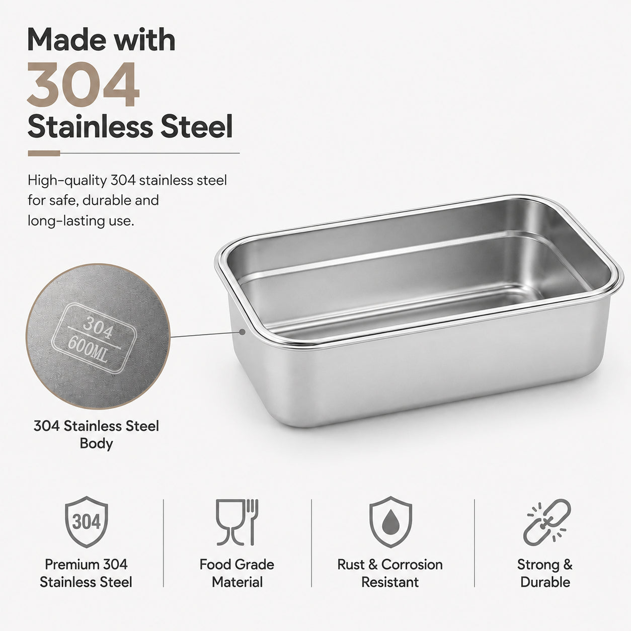 HOMX 304 Stainless Steel Food Container – Airtight Lid, Leak-Proof