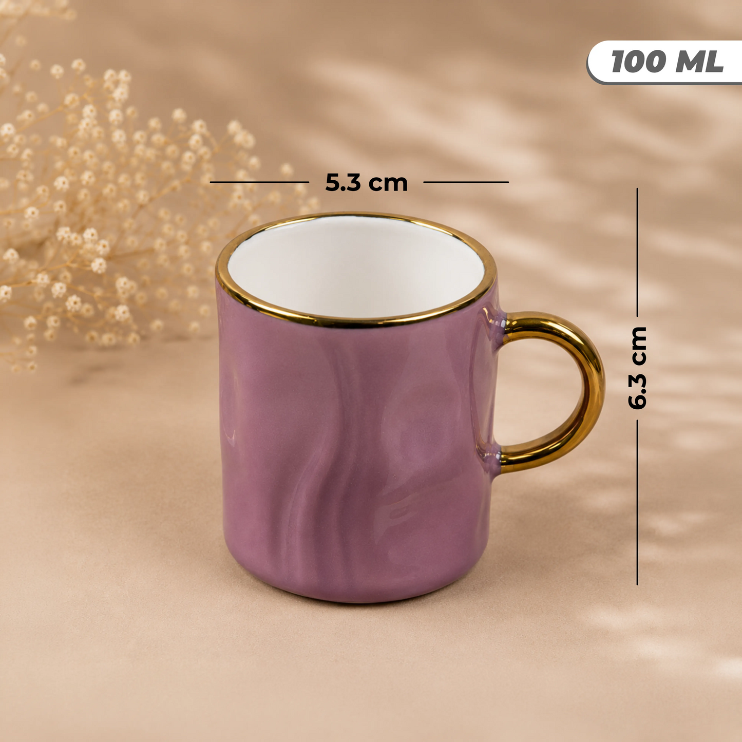 Elegant Purple Ceramic Mug & Saucer Set – Premium Set of 6 (100ml each)