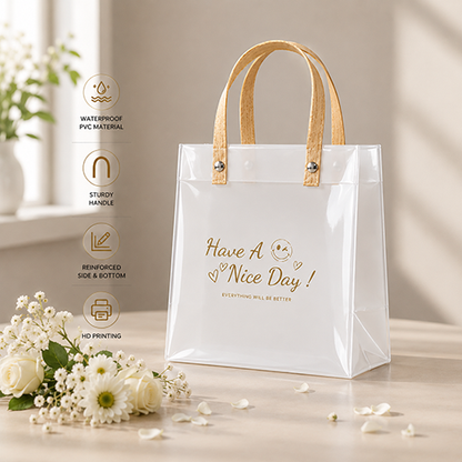 Frosted Transparent Gift Bags with Reusable Handles-Set of 4