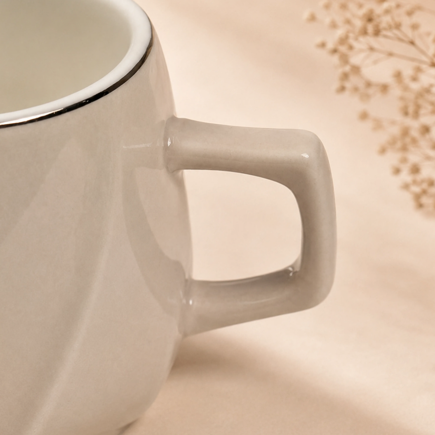 Light Grey Premium Gold Rim Ceramic Mug & Saucer - Set of 6 (75ml each)