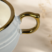 Light Grey with Gold Rim Ceramic Mug & Saucer Set – Set of 6 (100ml each)