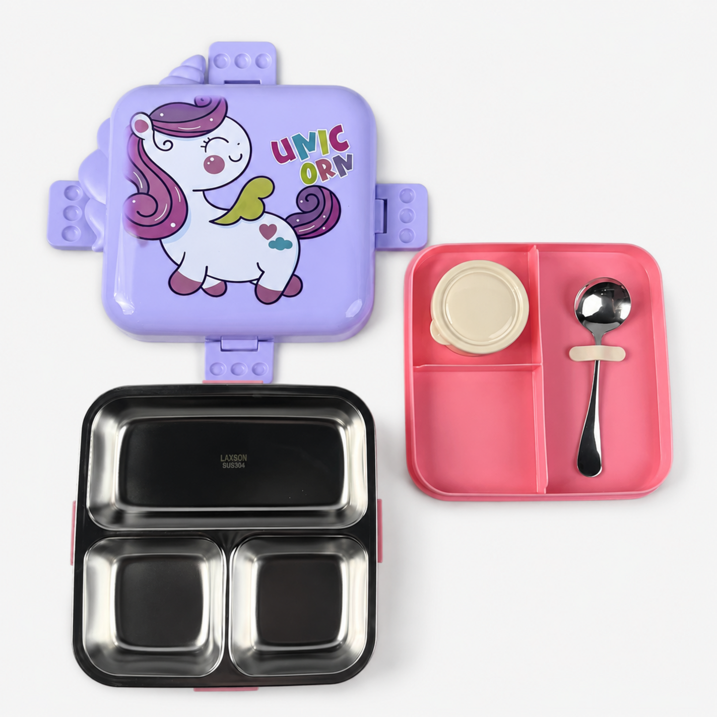 Unicorn Stainless Steel Bento Lunch Box with 3 Compartments - 1120ml