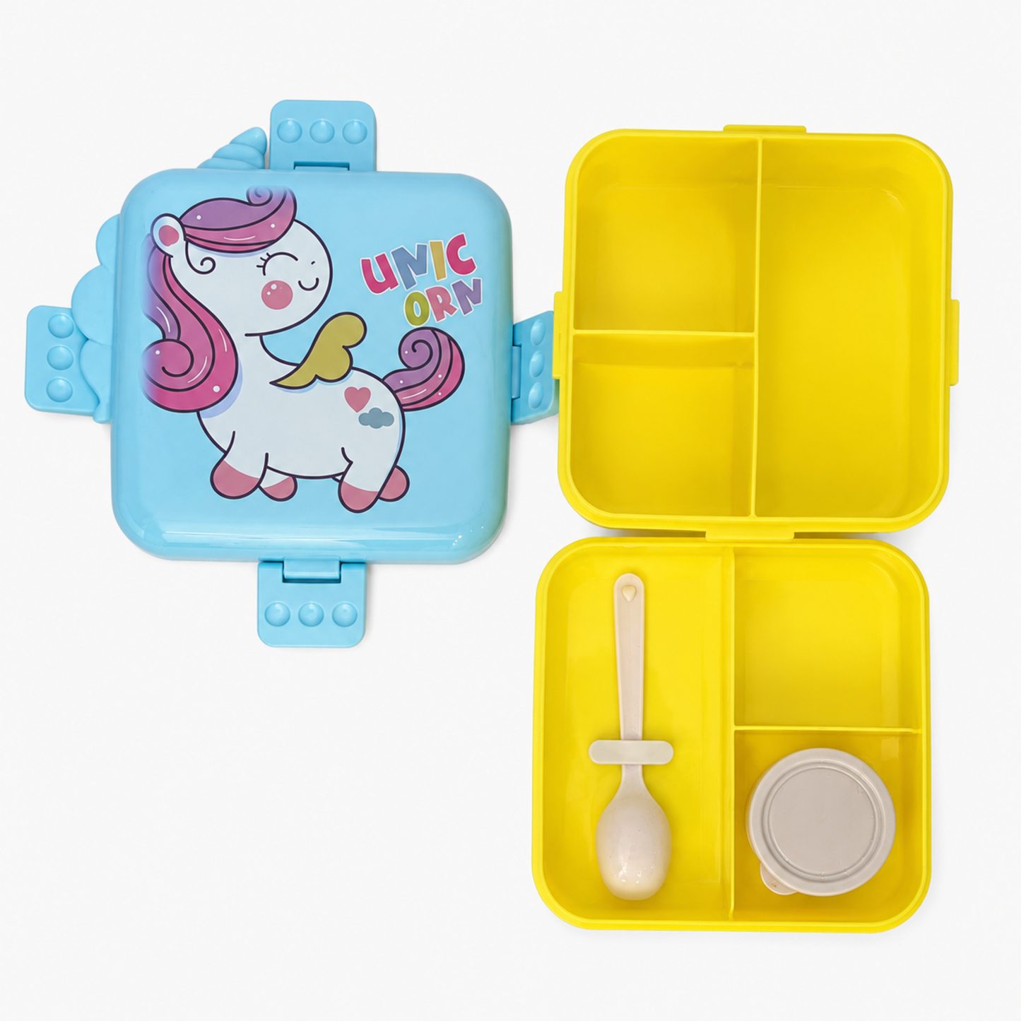 Unicorn Bento Lunch Box with 3 Compartments for Kids - 1590ml