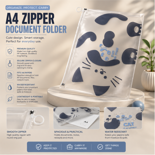 A4 Water Resistant Zipper Document Organizer Pouch