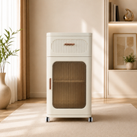 Elegant Fluted Storage Cabinet with Drawer, Door & Rolling Wheels