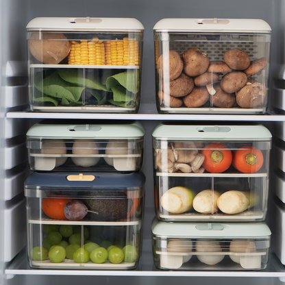 7.5 Ltr Fridge Organizer Bin with Removable Dual-Layer Drain Tray | Airtight Lid