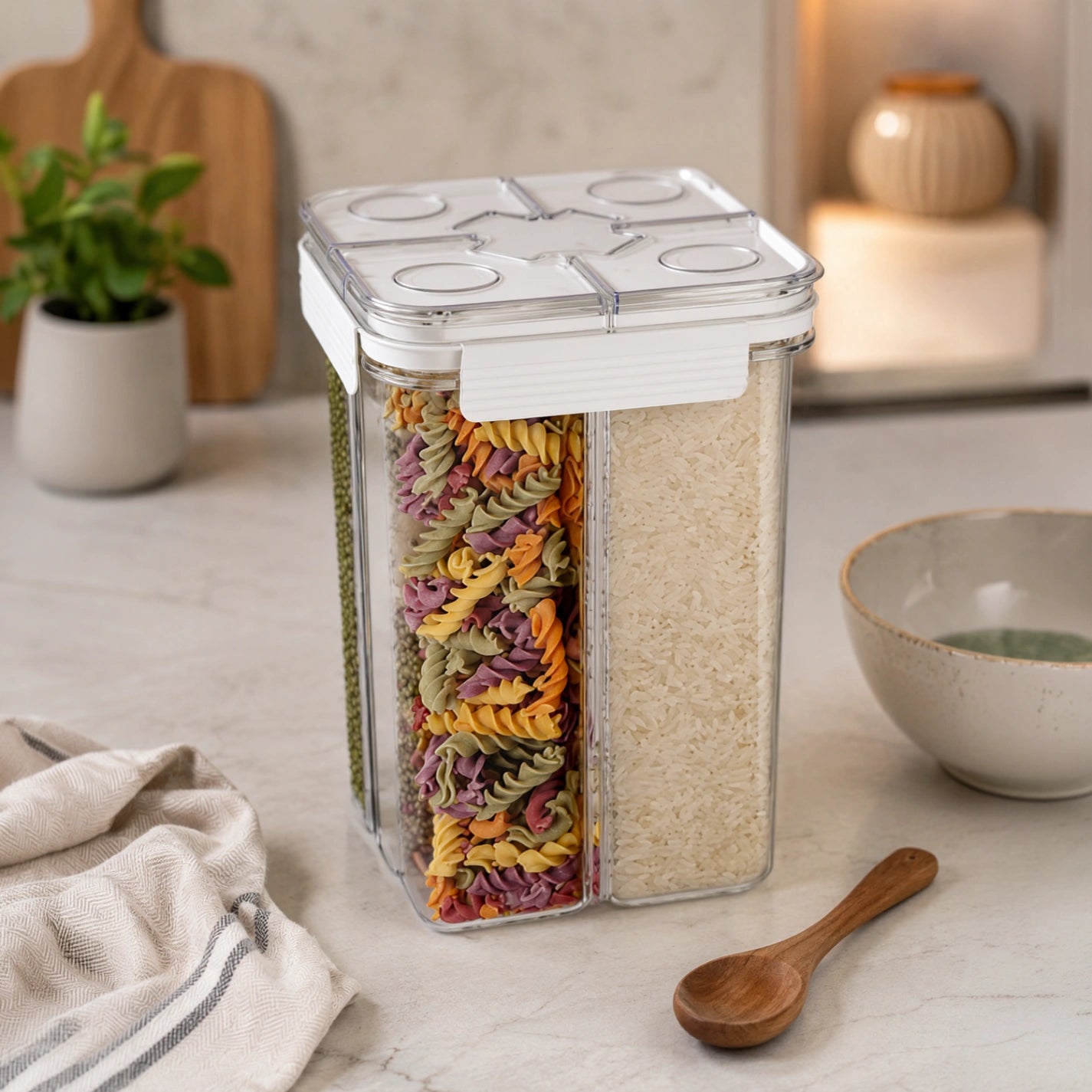 HOMX 4-Compartment Airtight Food Storage Container with Divider Lids