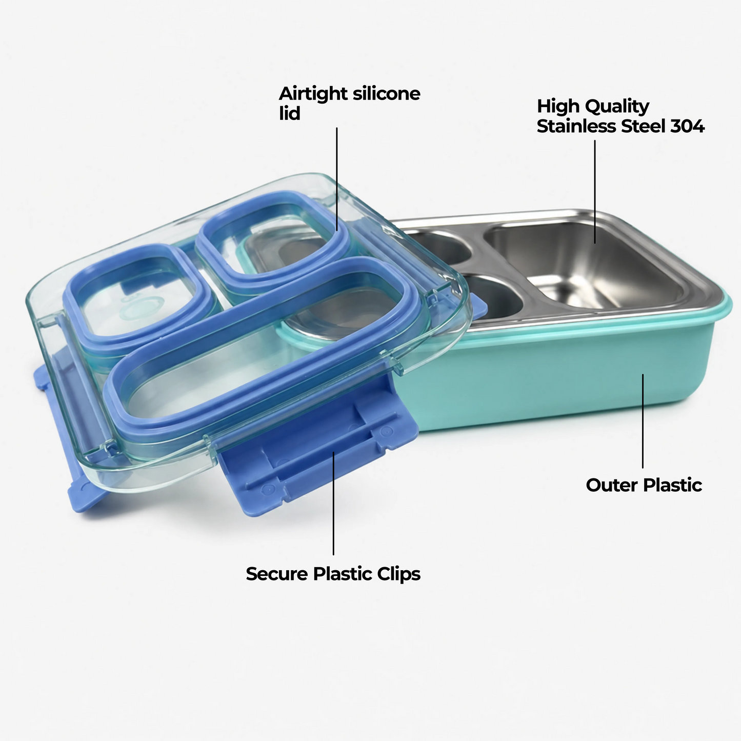 Stainless Steel Bento Lunch Box – 3 Compartment Meal Box – 710ml