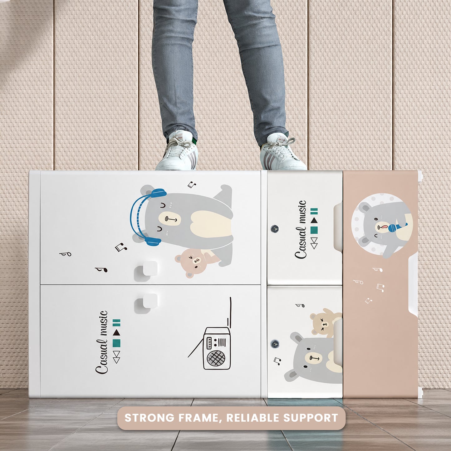 HOMX Kids Storage Cabinet with Drawers, Door & Smooth Rolling Wheels