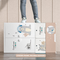 HOMX Kids Storage Cabinet with Drawers, Door & Smooth Rolling Wheels