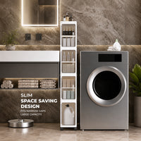 Slim 4-Tier Storage Cabinet with Transparent Doors & Rolling Wheels