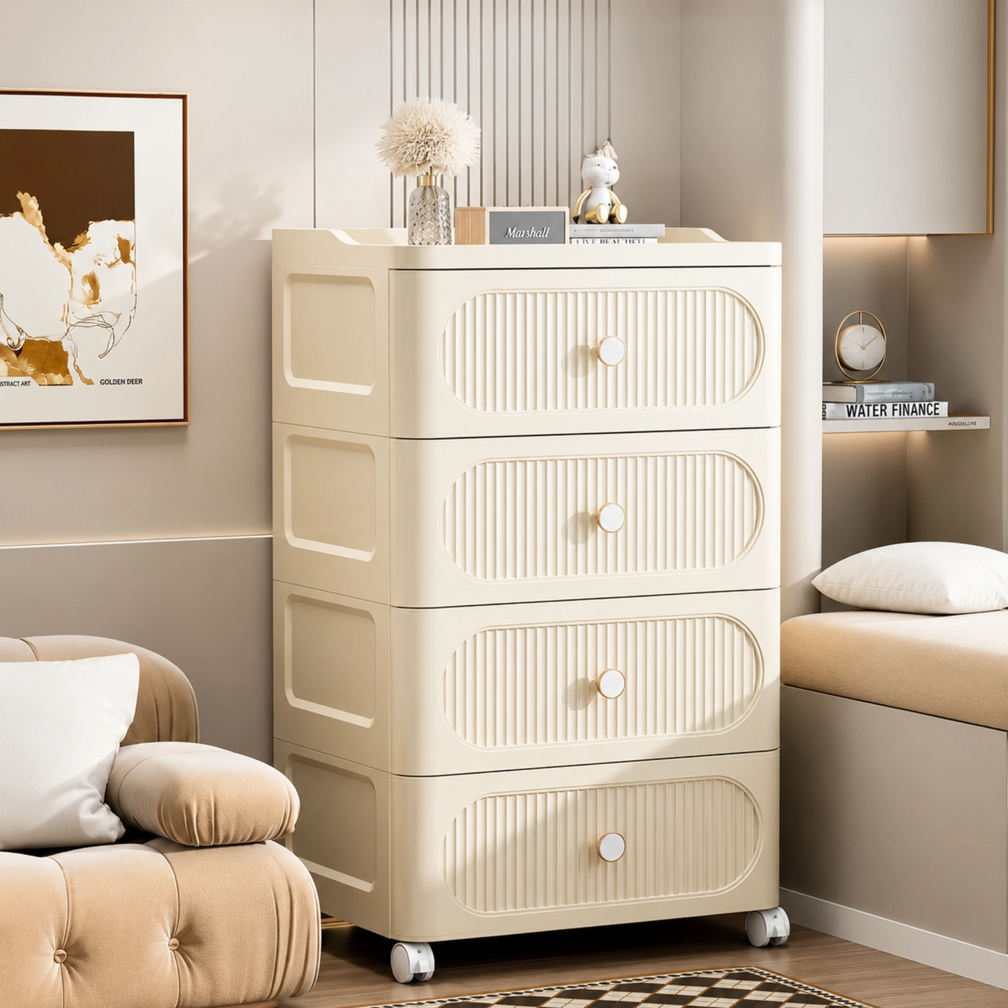 HOMX Rolling Storage Drawer Cabinet – PP Cart with Anti-Drop Stopper