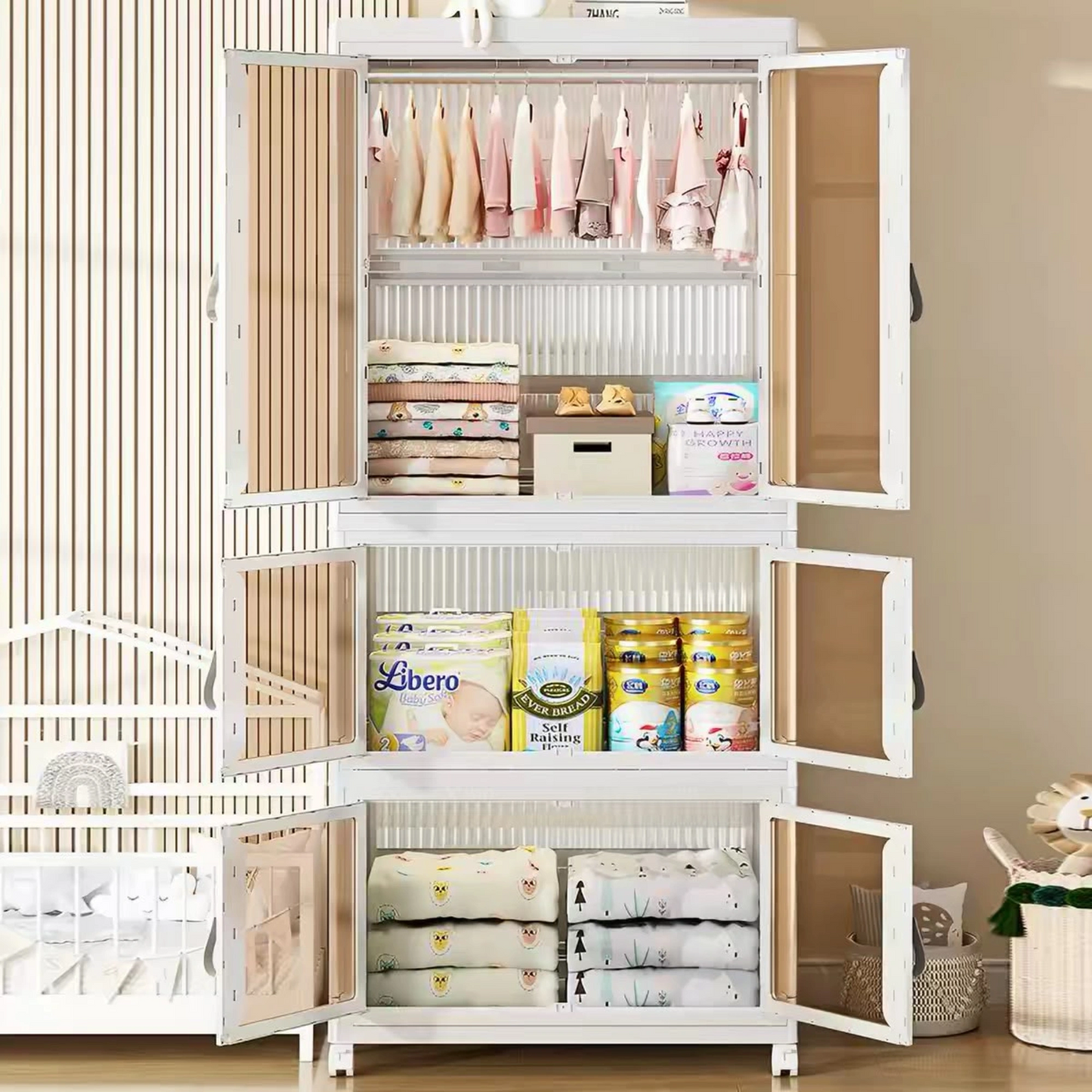 HOMX Foldable Wardrobe Closet – Storage Armoire with Wheels & Drawer