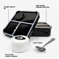 Panda Stainless Steel Lunch Box with 1 Spoon & 1 Small Container – 1190ml