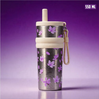 Pure Titanium Vacuum Tumbler water bottle with Straw & Charm – 550ml