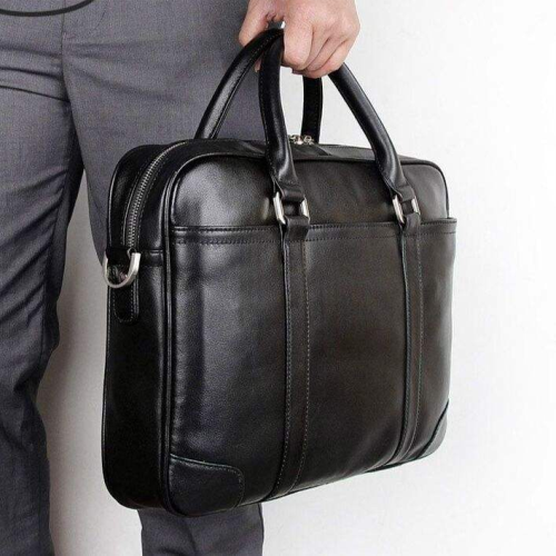 Premium Leather Laptop Bag for Men with Shoulder Strap & Organizer