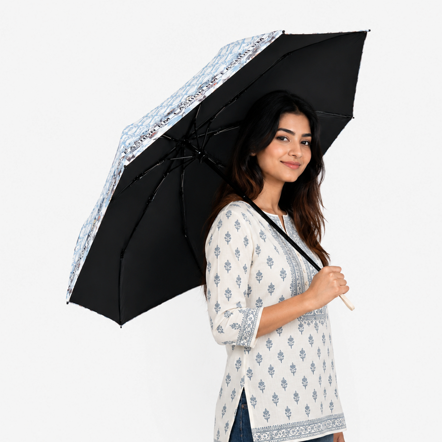 UV Protection Tested Floral Folding Umbrella with One-Touch Open