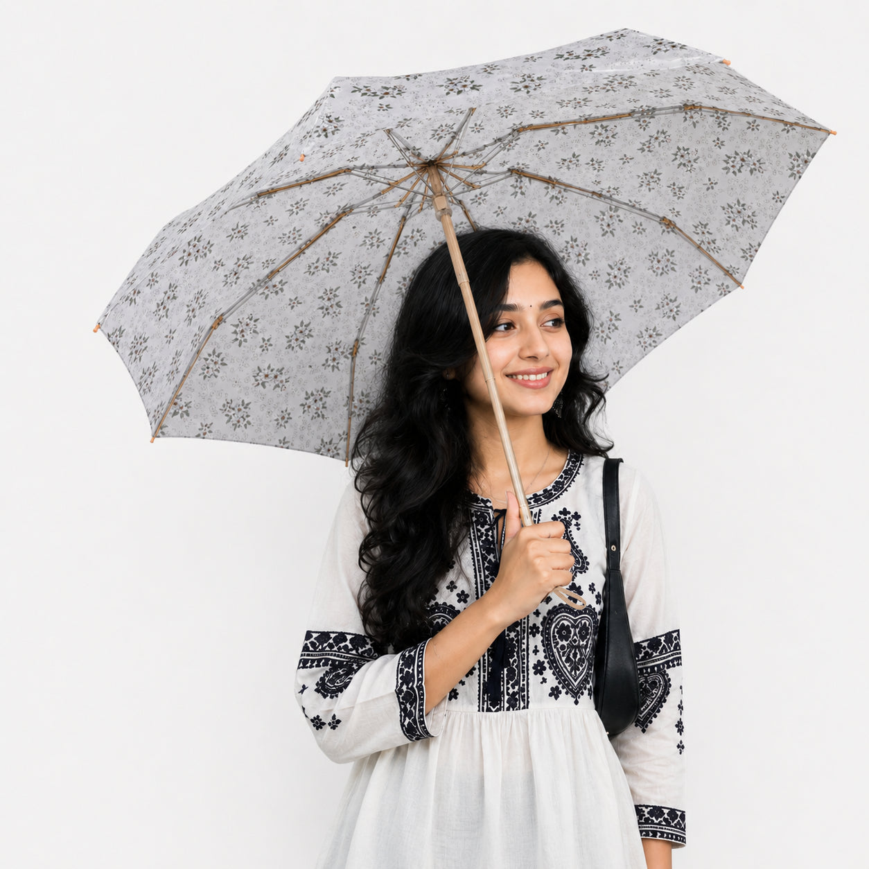 Floral Print UV Protection Umbrella with 10K Golden Rod Frame