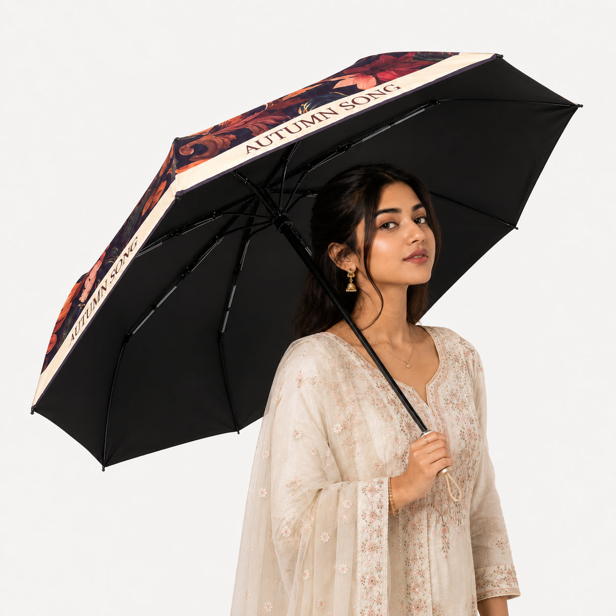 Elegant Floral UV Protection Tested Folding Umbrella with Auto Open Design