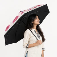Rose Print UV Protection Folding Umbrella with Lotus Grip