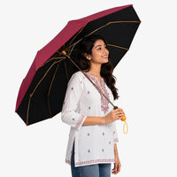 Luxury Windproof Folding Umbrella with Wooden Handle & UV Shield