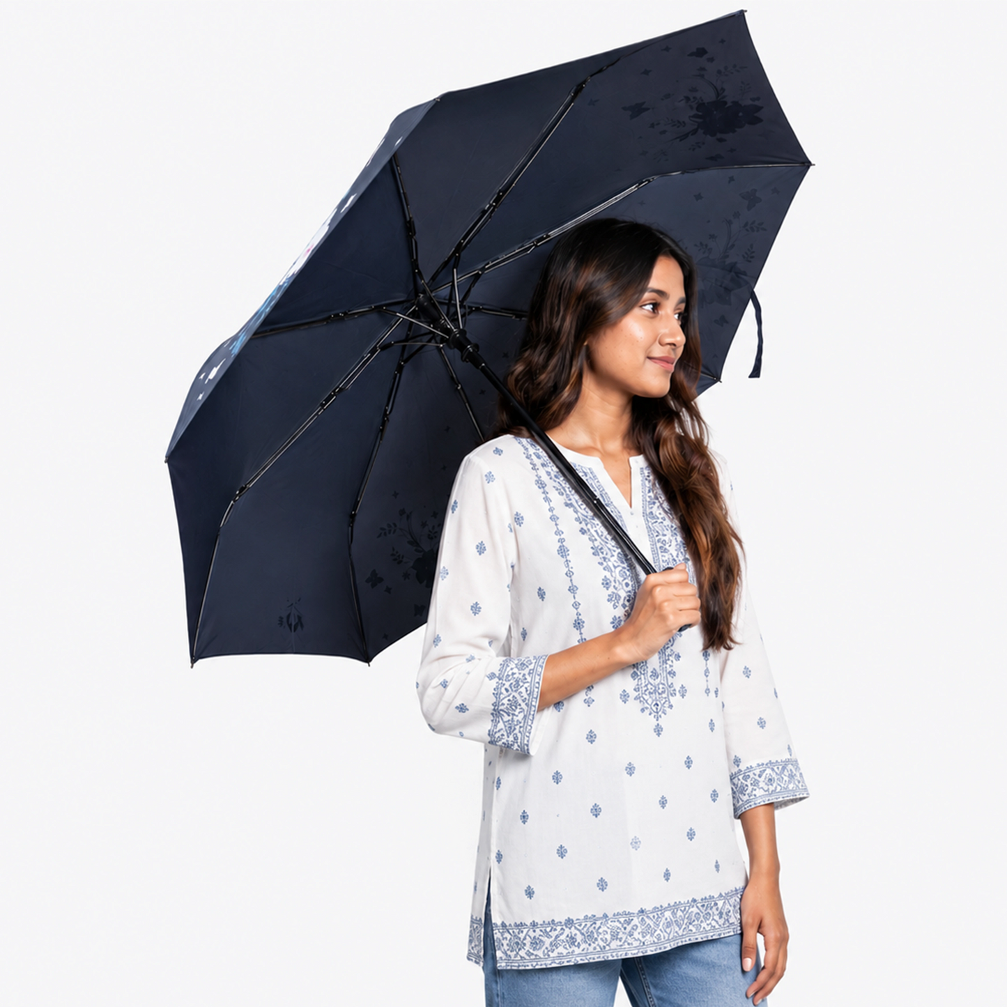 Magic Colour Changing Floral Triple-folding Umbrella with UV Protection