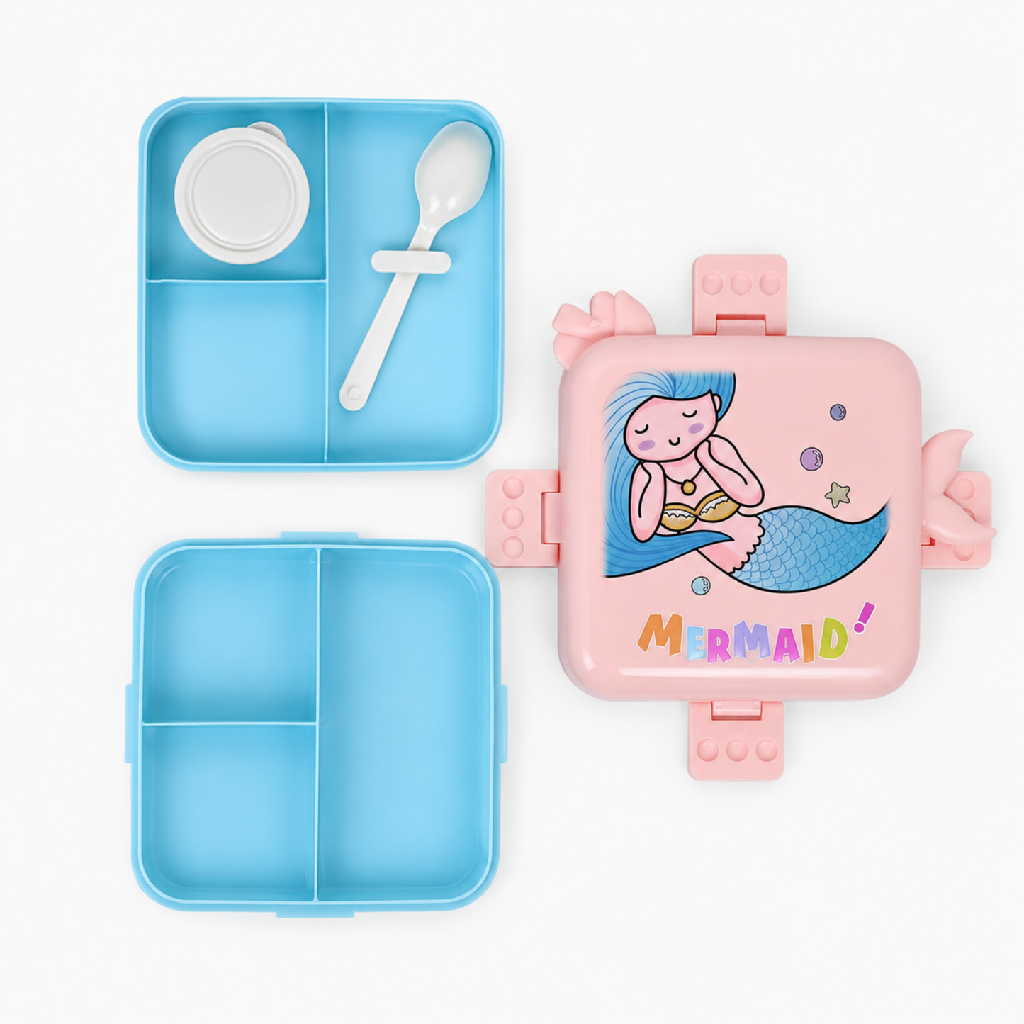 Mermaid Plastic Kids Lunch Box with 3 Compartments for Kids - 1590ml