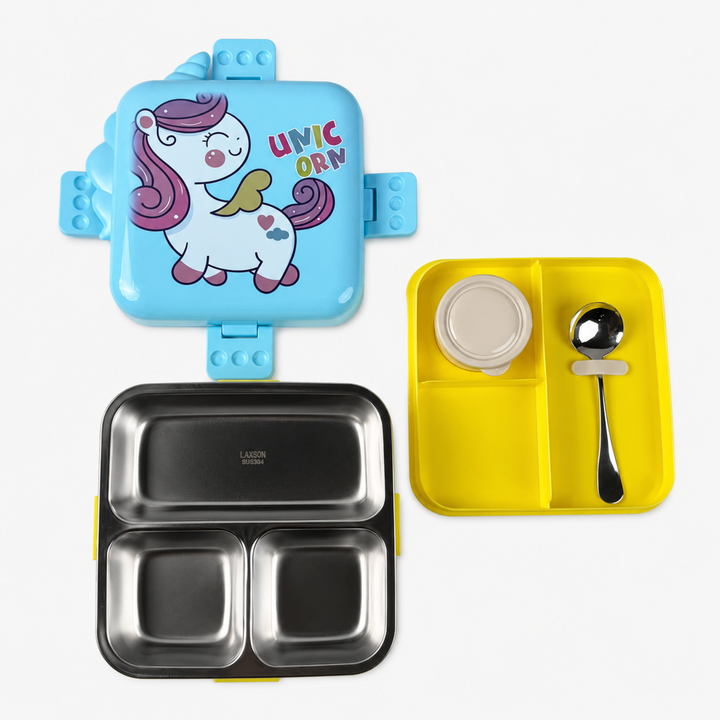 Unicorn Stainless Steel Bento Lunch Box with 3 Compartments - 1120ml