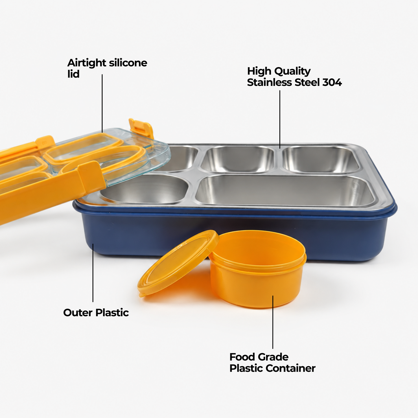 Bento Stainless Steel Lunch Box – 5 Compartment – 1400ml