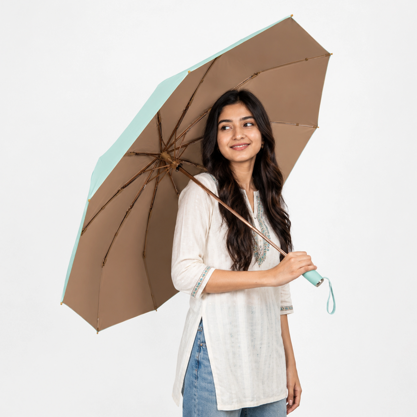 Premium UV Protection Folding Umbrella with Gold Frame