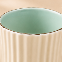 Ivory Blue Ribbed Ceramic Tea/Coffee Mug & Saucer -  Set of 6 (250ml each)