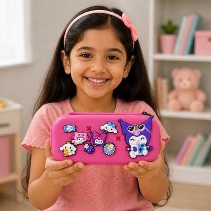Premium Cartoon Pencil Box with Removable Toy Charms for Kids