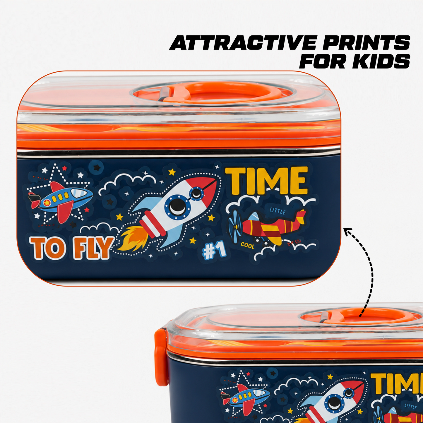 Kids Stainless Steel Lunch Box 2 Compartment with Spoon & Fork Set 900ml