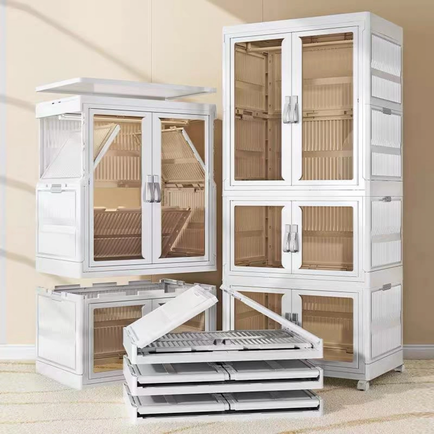HOMX Foldable Wardrobe Closet – Storage Armoire with Wheels & Drawer