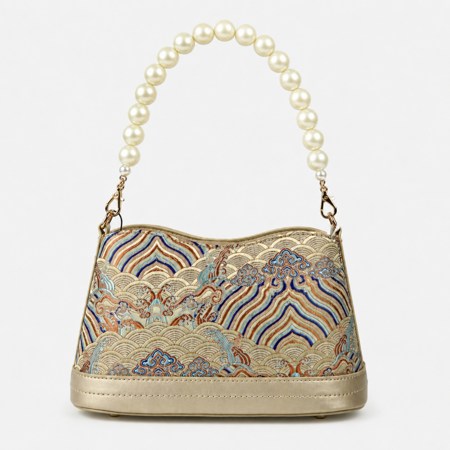 Cheongsam-Inspired Hangzhou Silk & Leather Handbag with Pearl Handle